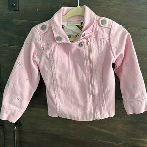 Pink denim moto jacket